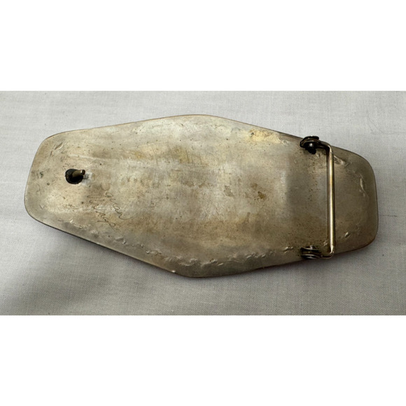 LARGE Native American Belt Buckle Raised Eagle Head Turquoise Coral Silver Tone - Picture 6 of 8